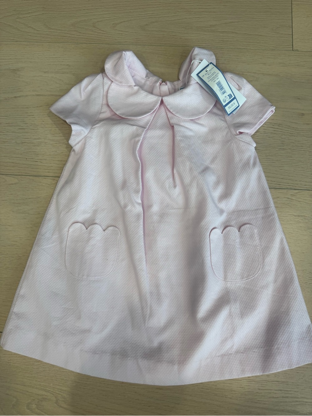 NWT Jacadi Pink Short-Sleeve Peter Pan Collar Dress | 24 Months
